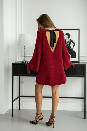 Cosette Bell-Sleeve Swing Dress – Burgundy