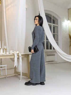 Adélaïde Knit Cardigan & Trouser Set – Grey