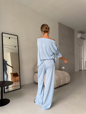 Céleste Off-Shoulder Knit Set – Sky Blue