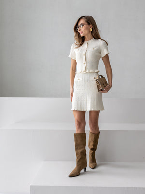 Camille Knit Top & Skirt Set – Milk White