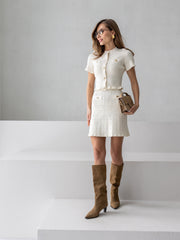 Camille Knit Top & Skirt Set in Milk White