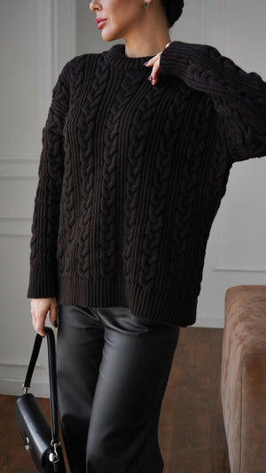 Mireille Cable Knit Sweater – Black