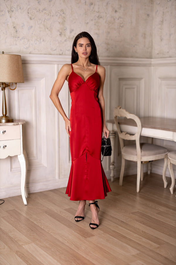 Elodie Fluted Slip Dress – Red