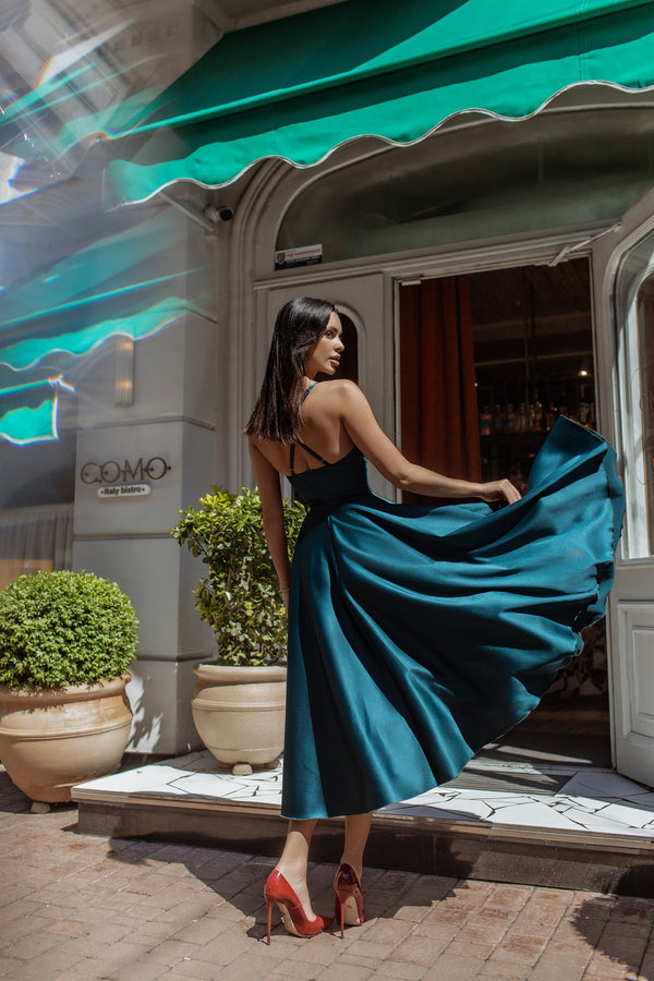 Rosine Satin Bustier Midi Dress