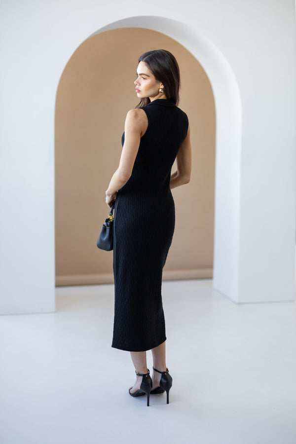 Roxane Sleeveless Polo Knit Dress – Black