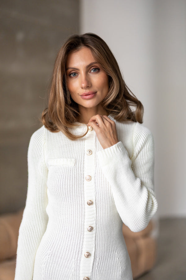 Amandine Ribbed Shirt Dress – Milk White