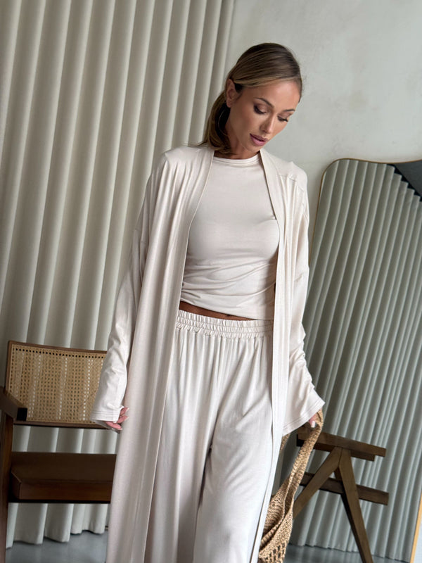 Cerise Ribbed Belted Robe Cardigan – Beige