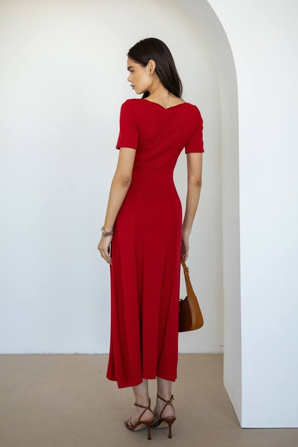 Isadora Slit Knit Maxi Dress – Red