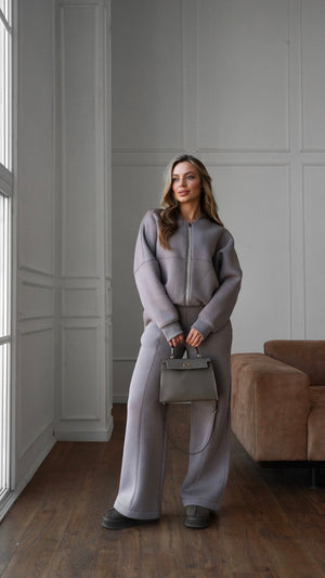 Alara Zip-Through Knit Set – Light Grey