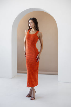 Talia Crochet Knit Maxi Dress – Orange