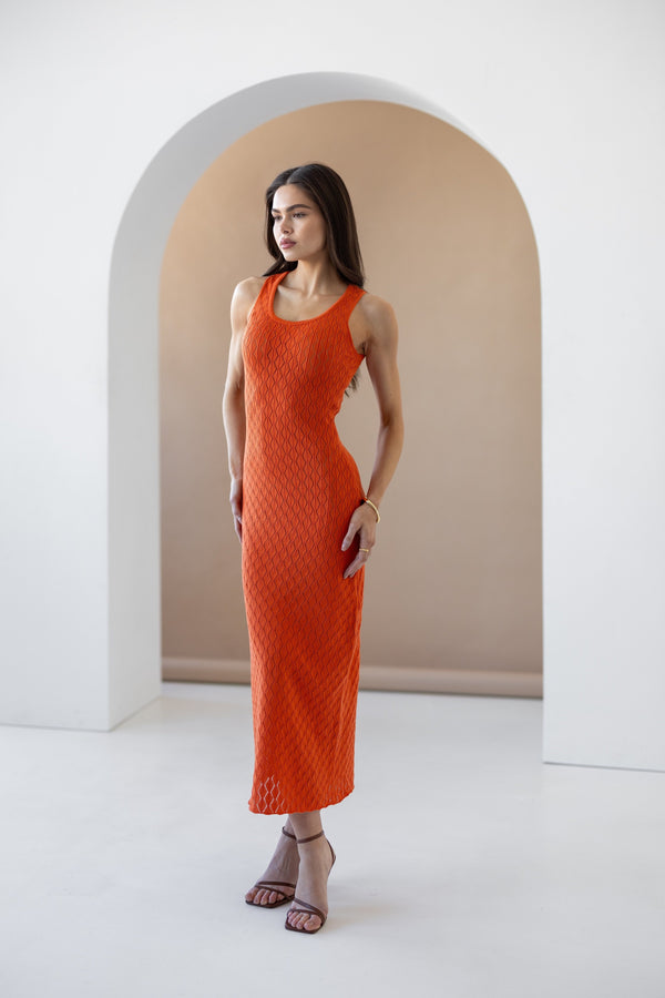 Talia Crochet Knit Maxi Dress – Orange