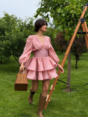 Noëlle Organza Balloon-Sleeve Mini Dress