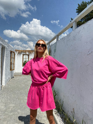 Isaline Oversized Tee & Shorts Set – Raspberry