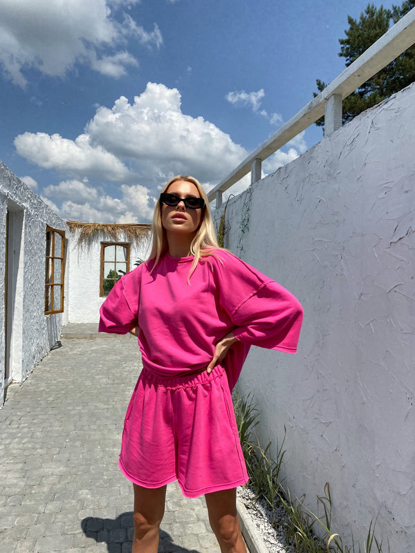 Isaline Oversized Tee & Shorts Set – Raspberry
