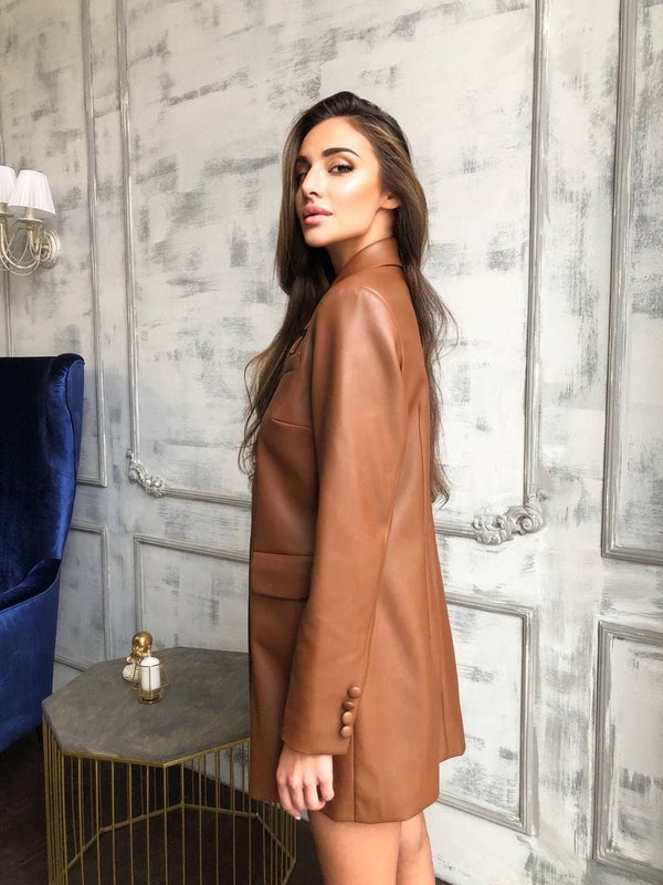 Georgette Blazer Dress – Cinnamon