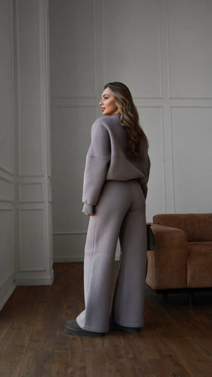 Alara Zip-Through Knit Set – Light Grey