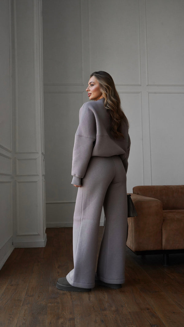 Alara Zip-Through Knit Set – Light Grey