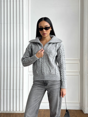 Vera Cable Half-Zip Sweater – Grey