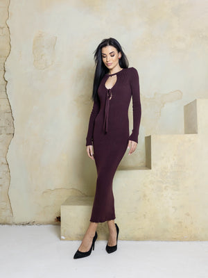 Manon Ribbed Midi Dress – Burgundy