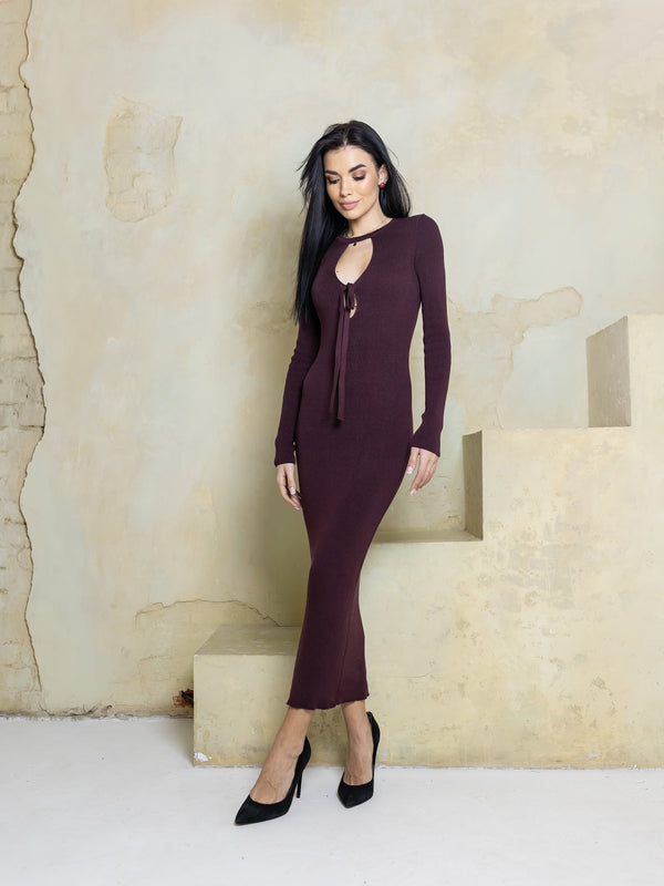 Manon Ribbed Midi Dress – Burgundy