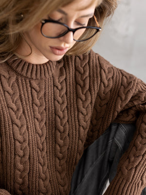 Mireille Cable Knit Sweater – Brown