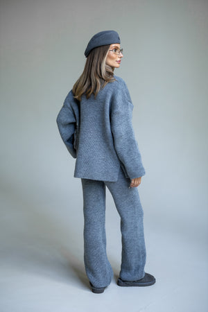Agathe Half-Zip Knit Set – Sky Blue