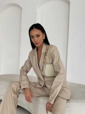 Hermine Oversized Longline Blazer – Beige