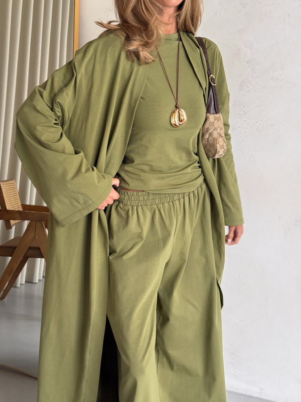 Cerise Ribbed Belted Robe Cardigan – Matcha