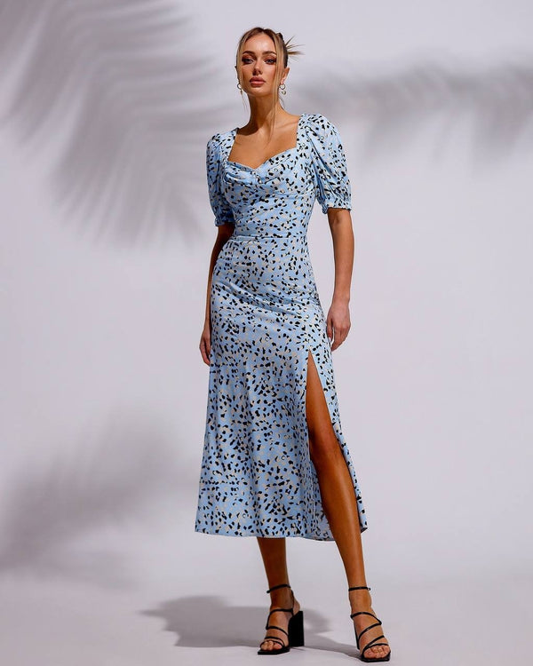 Perrette Printed Puff-Sleeve Midi Dress