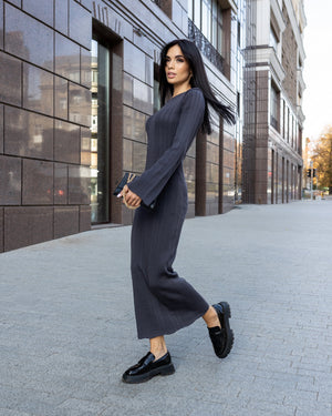 Rosalie Ribbed Midi Dress – Graphite