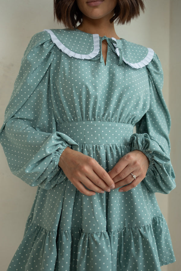 Oriane Lace-Trim Printed Mini Dress – Mint