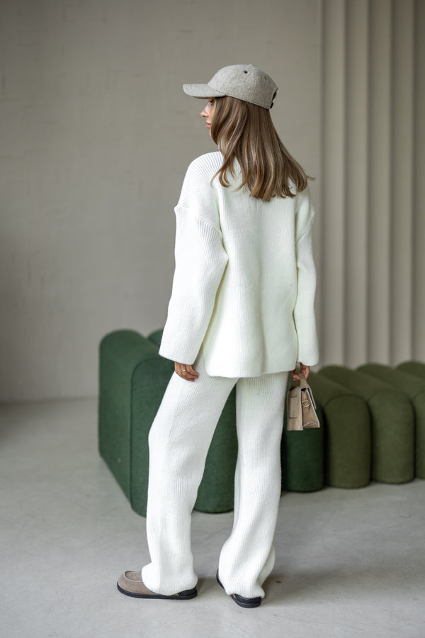 Agathe Half-Zip Knit Set – Milk White