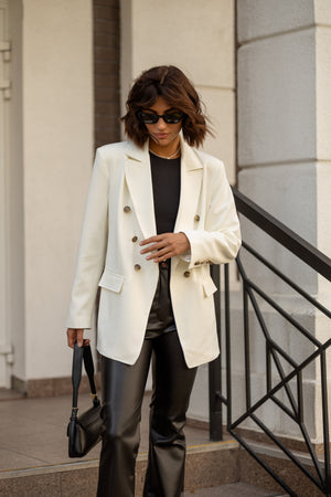 Gwendoline Double-Breasted Oversized Blazer – Milk White