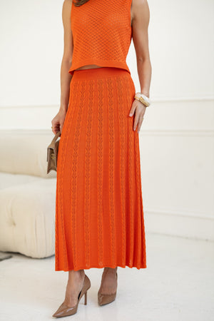 Ophélie Knit Top & Pleated Skirt Set – Orange