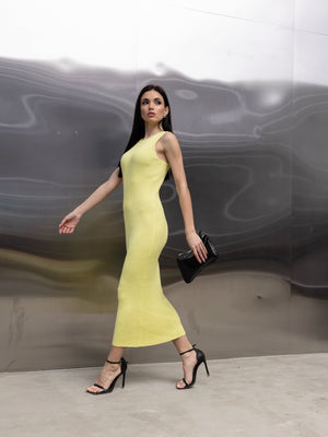 Anaëlle Ribbed Column Maxi Dress – Yellow