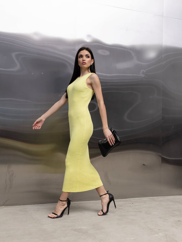 Anaëlle Ribbed Column Maxi Dress – Yellow