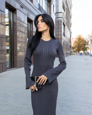 Rosalie Ribbed Midi Dress – Graphite