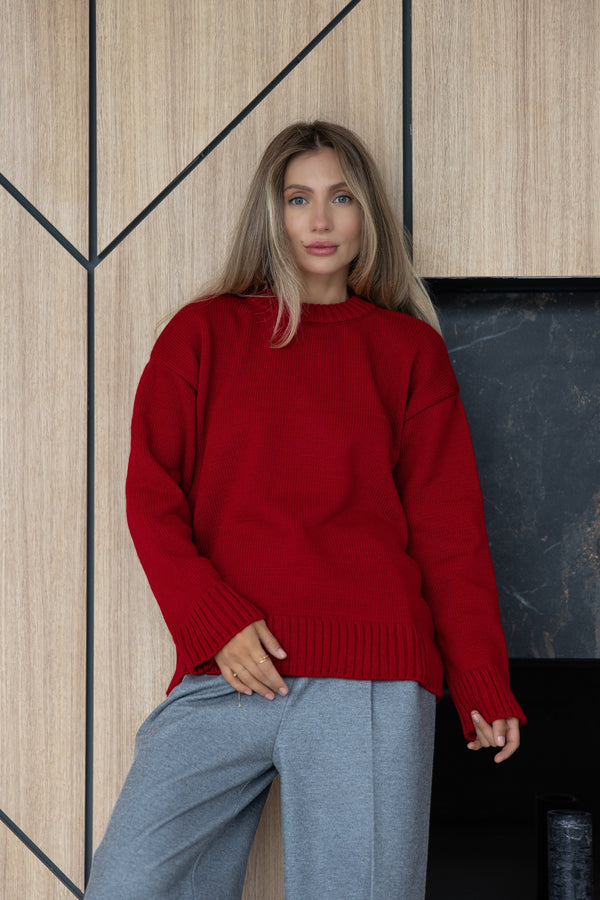 Marion Relaxed Crew Sweater – Red