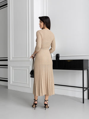 Aurelie Pointelle Knit Maxi Dress – Beige