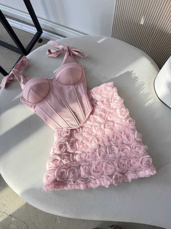 Émeraude Corset Top & Textured Skirt Set