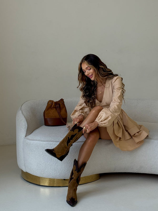 Fantine Bishop-Sleeve Ruffle Dress