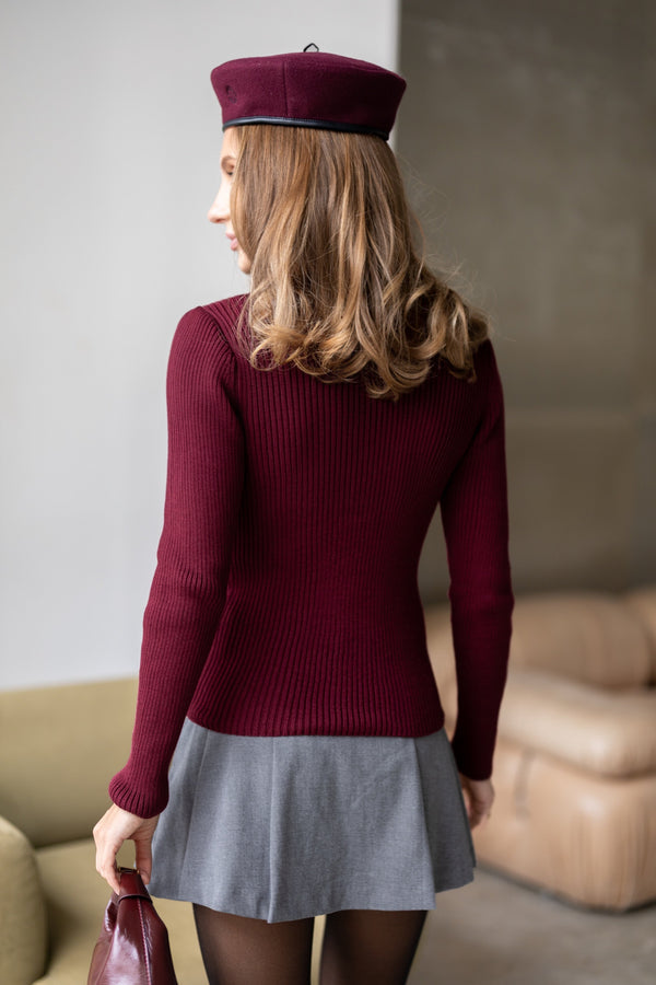 Elise Buttoned Knit Top – Burgundy