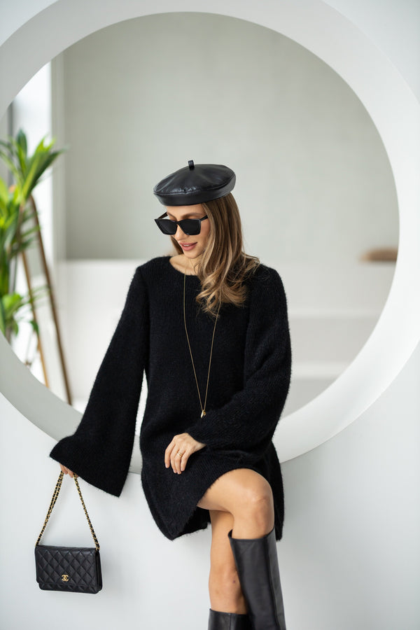 Cosette Bell-Sleeve Swing Dress – Black