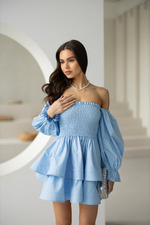 Zélie Shirred Off-Shoulder Mini Dress