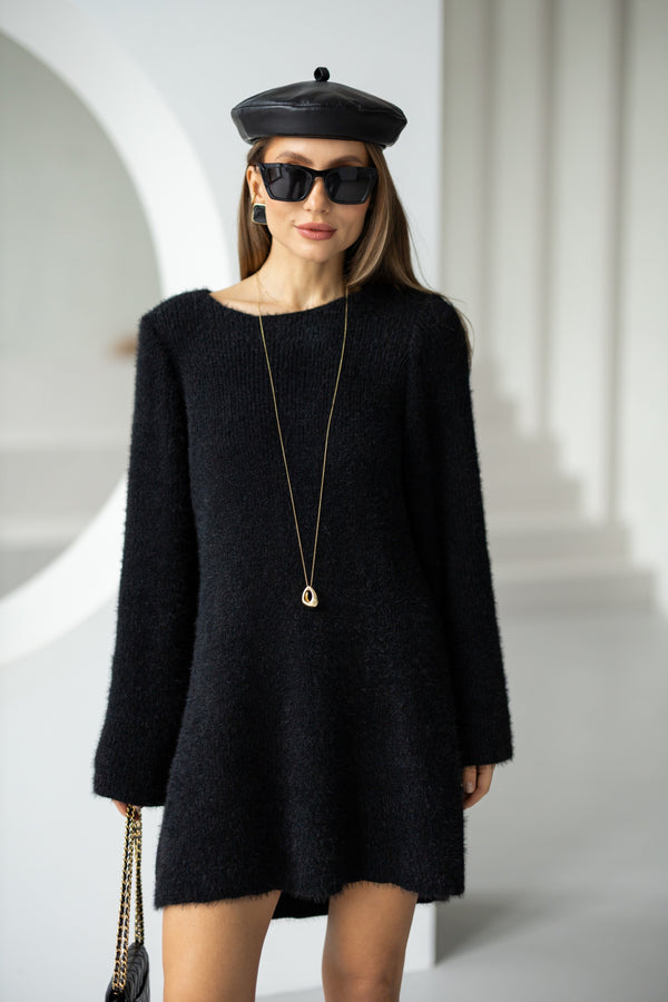 Cosette Bell-Sleeve Swing Dress – Black