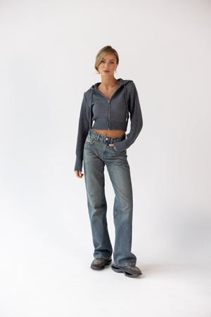 Capucine Cropped Zip Knit Jacket – Charcoal
