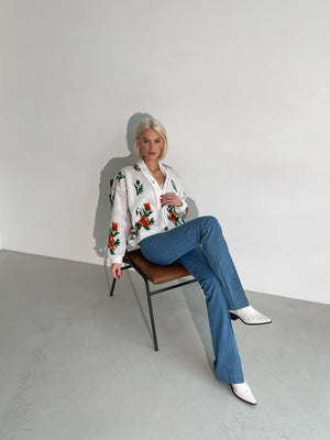 Florine Floral Knit Cardigan – Yellow Floral