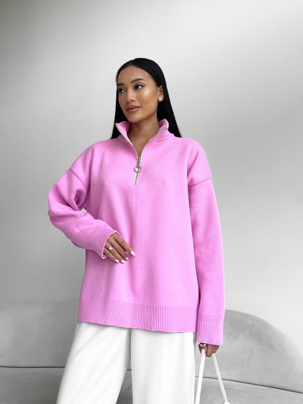 Maren Half-Zip Tunic Sweater – Pink