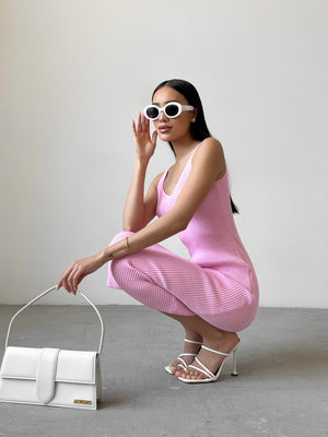 Isaure Ribbed Knit Midi Dress – Pink