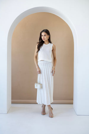 Ophélie Knit Top & Pleated Skirt Set – Milk White